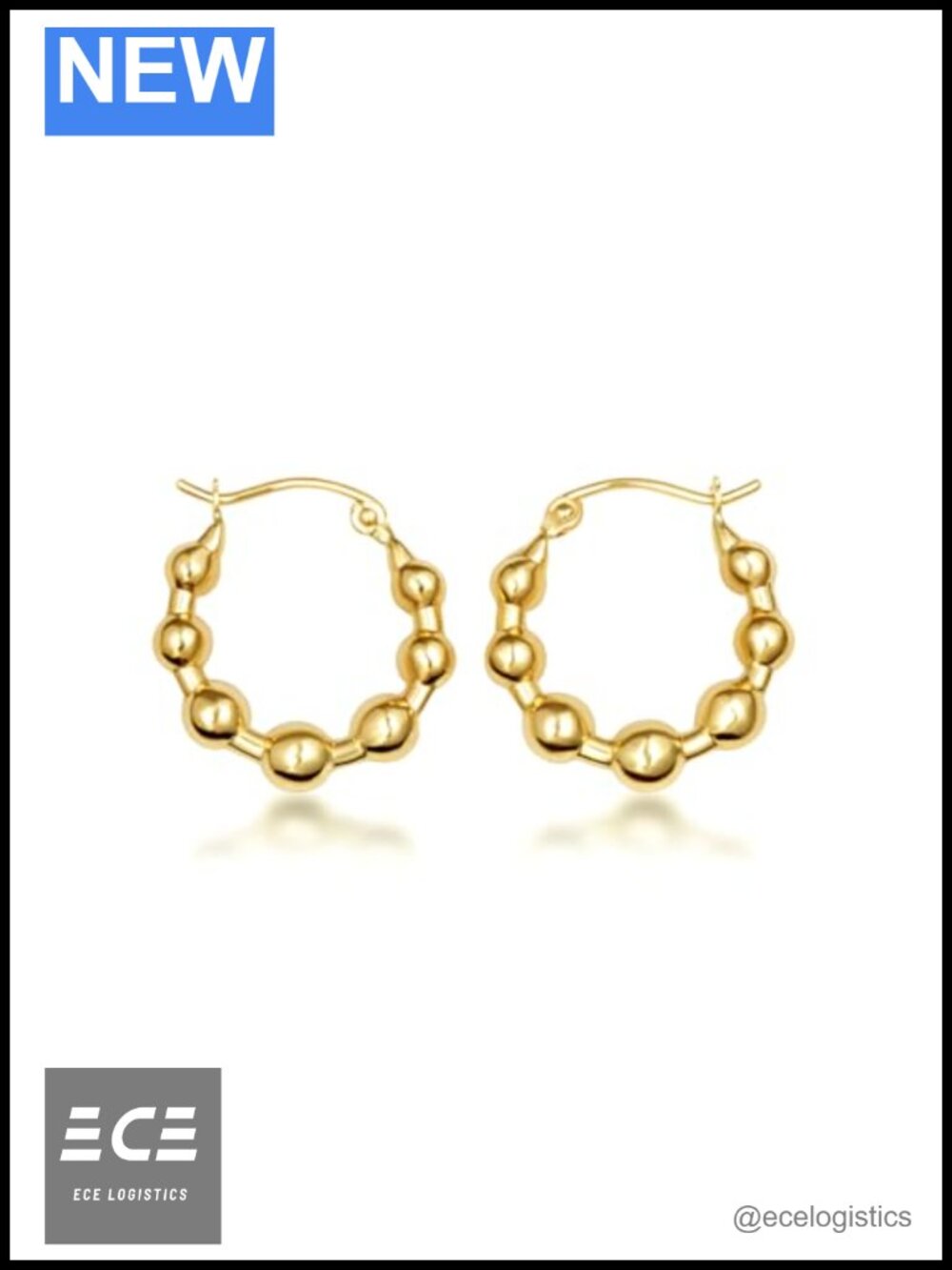 Solid 14K Yellow Gold Reversible Beaded Huggie Hoop Earrings for Women